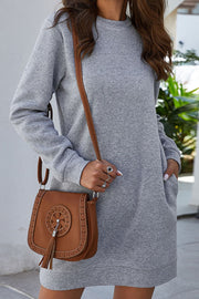 Ivy Lane Round Neck Long Sleeve Mini Dress with Pockets