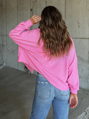 Ribbed Collared Neck Button Up Jacket