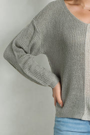 Contrast Color V-Neck Long Sleeve Pullover Sweater