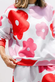 Flower Round Neck Long Sleeve Top and Pants Lounge Set