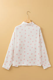 Heart Print Collared Neck Long Sleeve Shirt