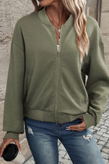 Textured Zip Up Baseball Collar Jacket