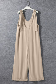 Ribbed V-Neck Wide Leg Jumpsuit with Pockets