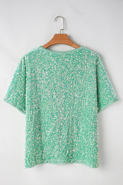 Layered Sequin V-Neck Half Sleeve Top