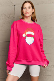 Simply Love Full Size Rainbow Santa Graphic Round Neck Sweatshirt