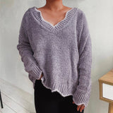 V-Neck Drop Shoulder Long Sleeve Sweater
