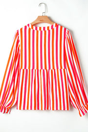 Striped Notched Flounce Sleeve Blouse