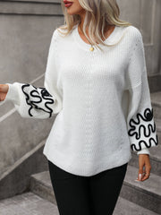 Contrast Drop Shoulder Round Neck Sweater