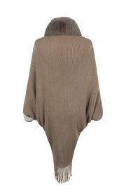 Striped Fringe Detail Long Sleeve Poncho