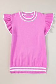 Ruffled Round Neck Cap Sleeve Knit Top