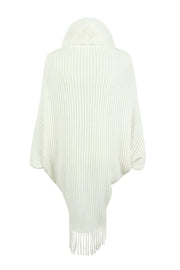 Fringe Detail Long Sleeve Ribbed Poncho