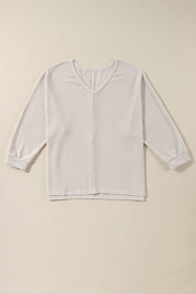 Side Slit V-Neck Long Sleeve Top