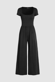 Square Neck Short Sleeve Wide Leg Jumpsuit
