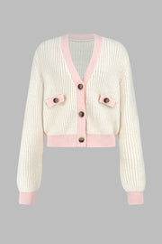 Contrast Trim Button Up Dropped Shoulder Cardigan