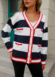 Angel Wings Color Block V-Neck Long Sleeve Cardigan