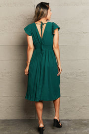 Perfee Tied Smocked Waist Flutter Sleeve Dress