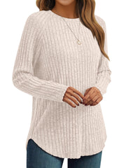 AUTOMET Womens Long Sleeve Shirts Fall Fashion Tops 2025 Crewneck Dressy Sweaters Tunic Winter Clothes Casual Outfits Apricot M