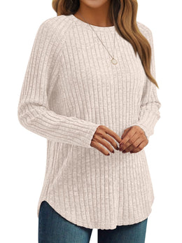 AUTOMET Womens Long Sleeve Shirts Fall Fashion Tops 2025 Crewneck Dressy Sweaters Tunic Winter Clothes Casual Outfits Apricot M