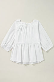 Bow Round Neck Three-Quarter Sleeve Blouse