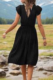 Perfee Tied Smocked Waist Flutter Sleeve Dress