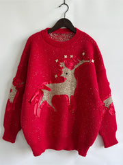 Reindeer Round Neck Long Sleeve Sweater
