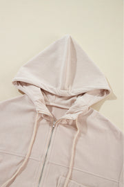 Pocketed Zip Up Long Sleeve Hooded Jacket