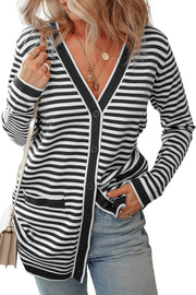 Striped Open Front Long Sleeve Cardigan