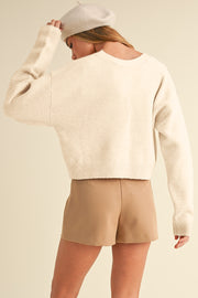 Bowknot Front V Neck Long Sleeve Cardigan