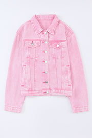 Pocketed Button Up Collared Neck Denim Jacket