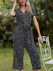 Ivy Lane Printed V-Neck Short Sleeve Jumpsuit