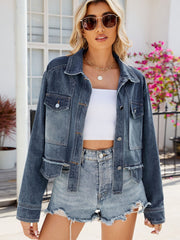 Button Up Long Sleeve Denim Jacket with Pockets