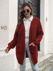 Open Front Rib-Knit Cardigan with Pockets