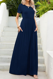 Round Neck Maxi Tee Dress with Pockets