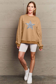 Simply Love Full Size Leopard Star Graphic Sweatshirt