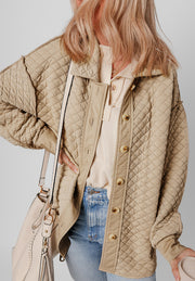 Exposed Seam Collared Neck Button Up Shacket