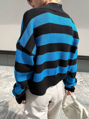 Striped Button Down Drop Shoulder Cardigan