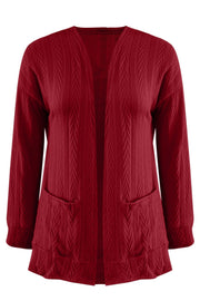 Full Size Textured Open Front Long Sleeve Cardigan