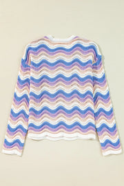 Contrast Wave Stripe Long Sleeve Sweater