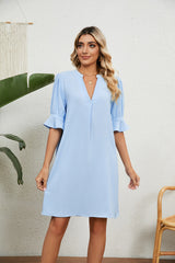 Notched Neck Flounce Sleeve Dress