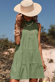 Perfee Tie Back Sleeveless Tiered Dress