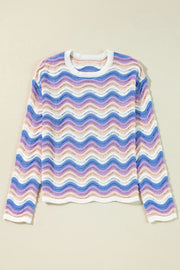 Contrast Wave Stripe Long Sleeve Sweater