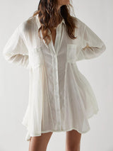 Button Up Collared Neck Long Sleeve Longline Shirt