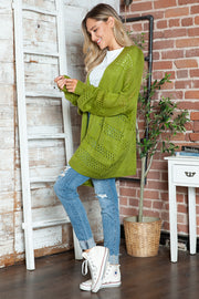 Openwork Open Front Long Sleeve Cardigan