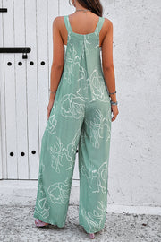 Devine Printed Wide Strap Jumpsuit with Pockets