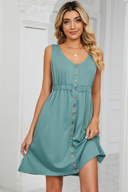 Buttoned Wide Strap Mini Dress