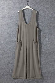 Ribbed V-Neck Wide Leg Jumpsuit with Pockets