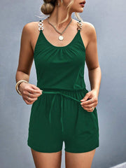 Pocketed Buckle Trim Scoop Neck Romper
