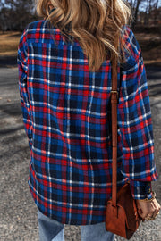 Pocketed Plaid Collared Neck Long Sleeve Shacket