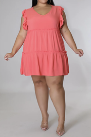 Plus Size V-Neck Frill Trim Mini Dress