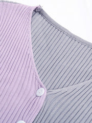 Perfee Contrast Button Up Long Sleeve Cardigan